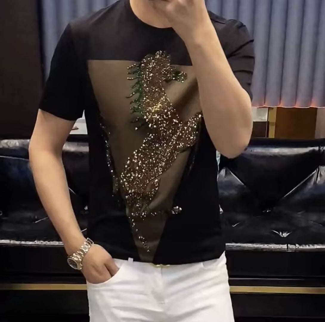 Men's Rhinestone Casual Short-Sleeve T-Shirt