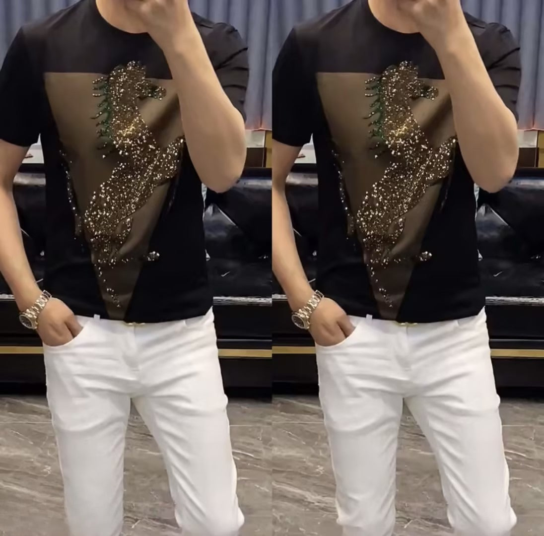 Men's Rhinestone Casual Short-Sleeve T-Shirt