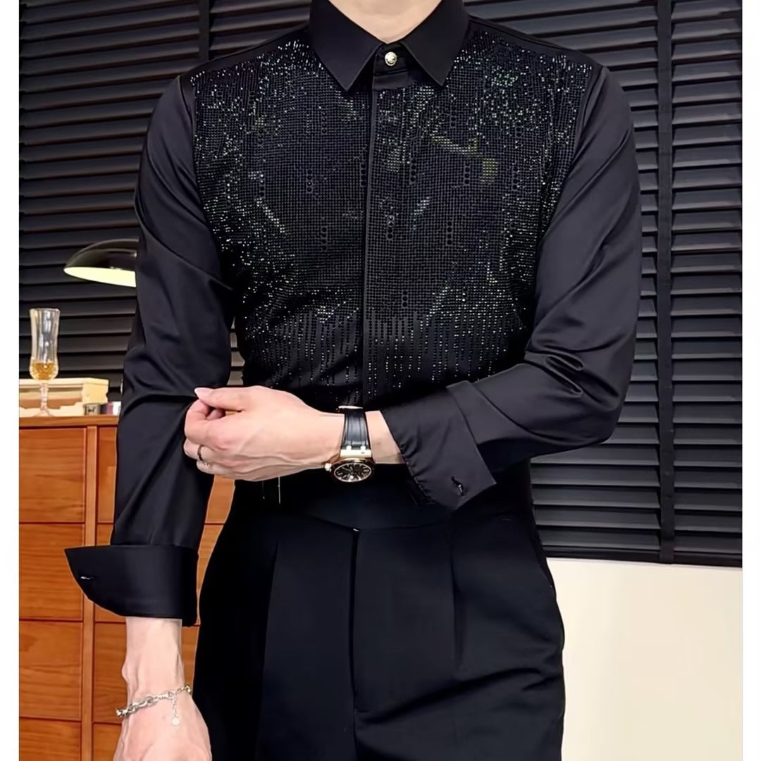 Men's rhinestone textured shirt