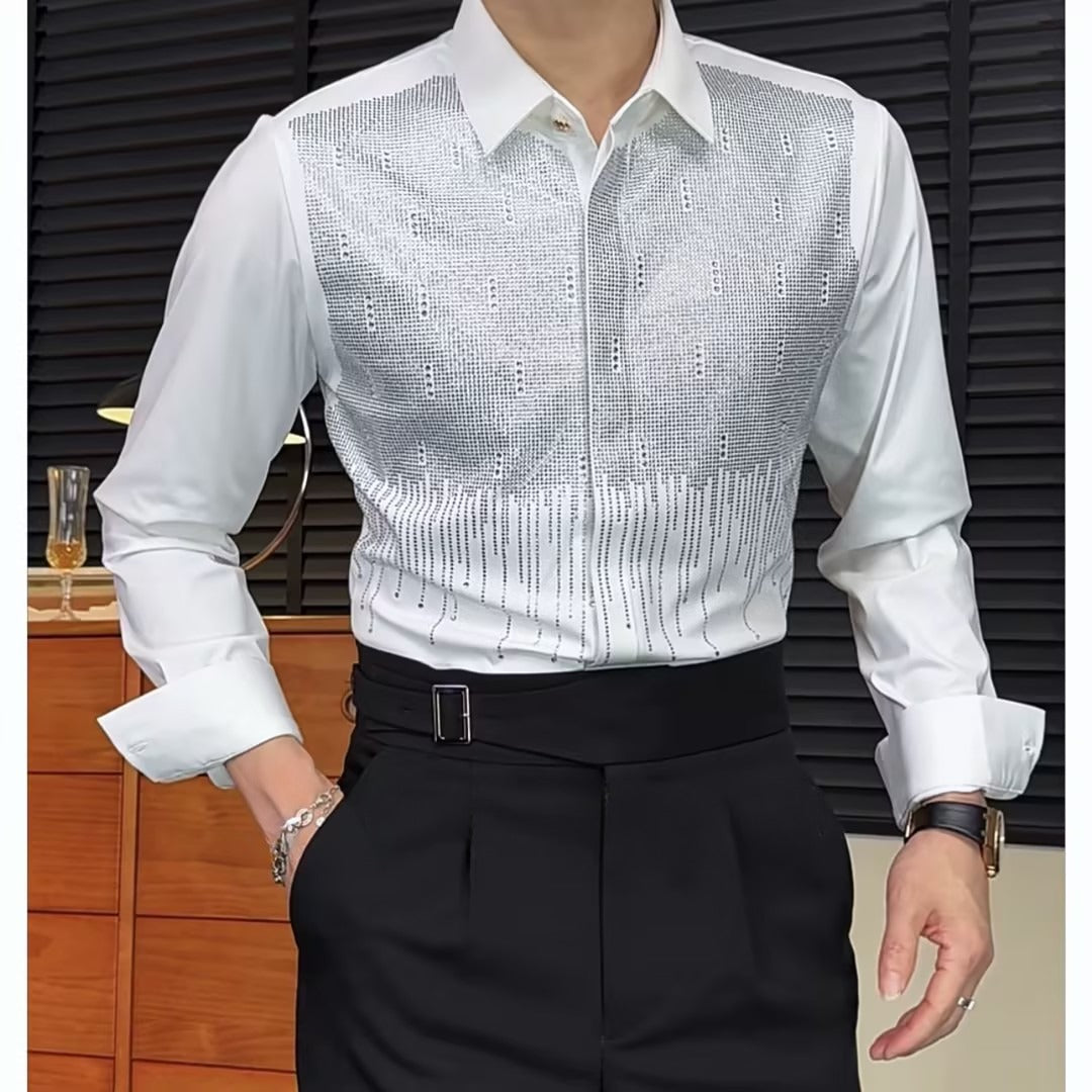 Men's rhinestone textured shirt