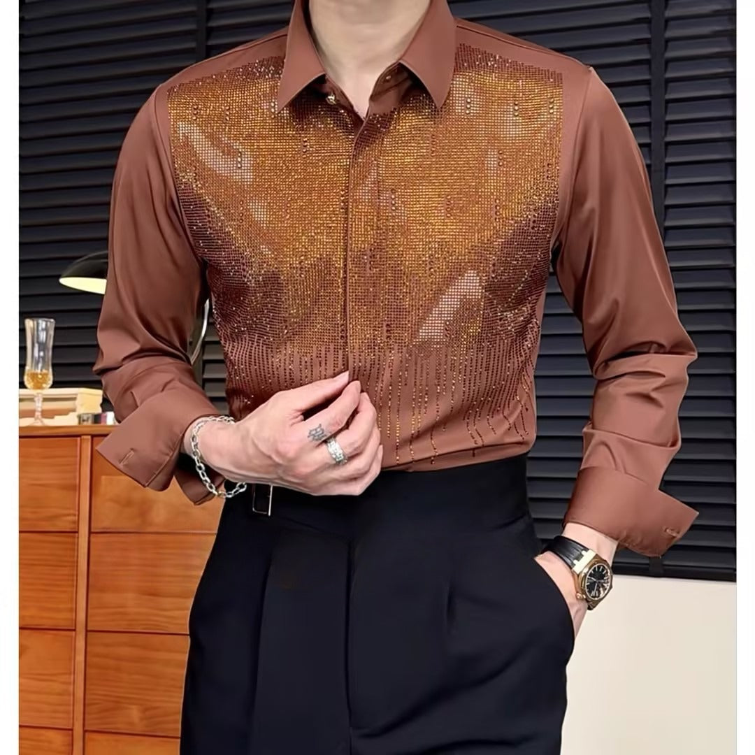Men's rhinestone textured shirt