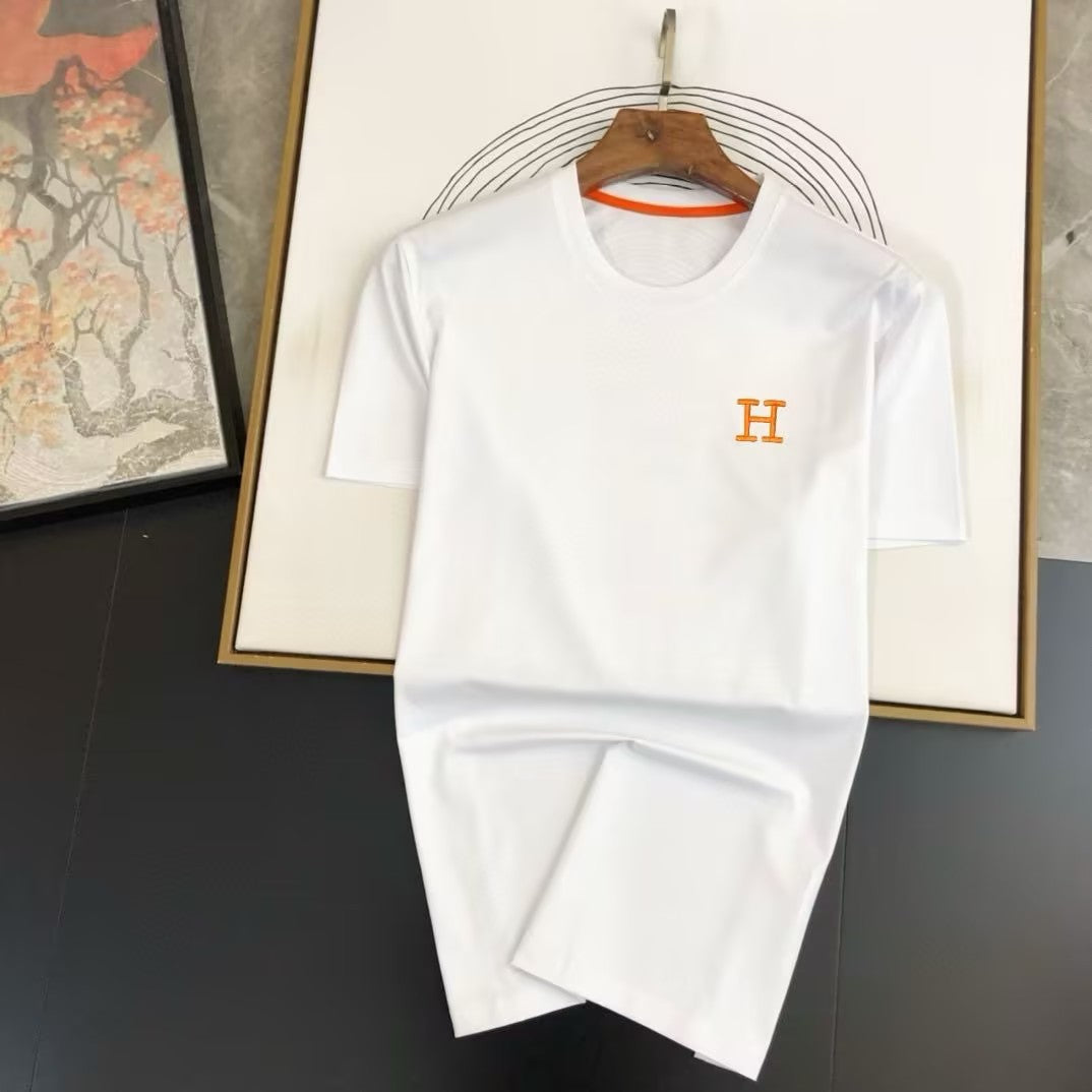 Men's pure cotton embroidered letter T-shirt