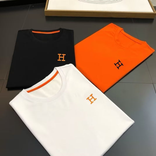 Men's pure cotton embroidered letter T-shirt