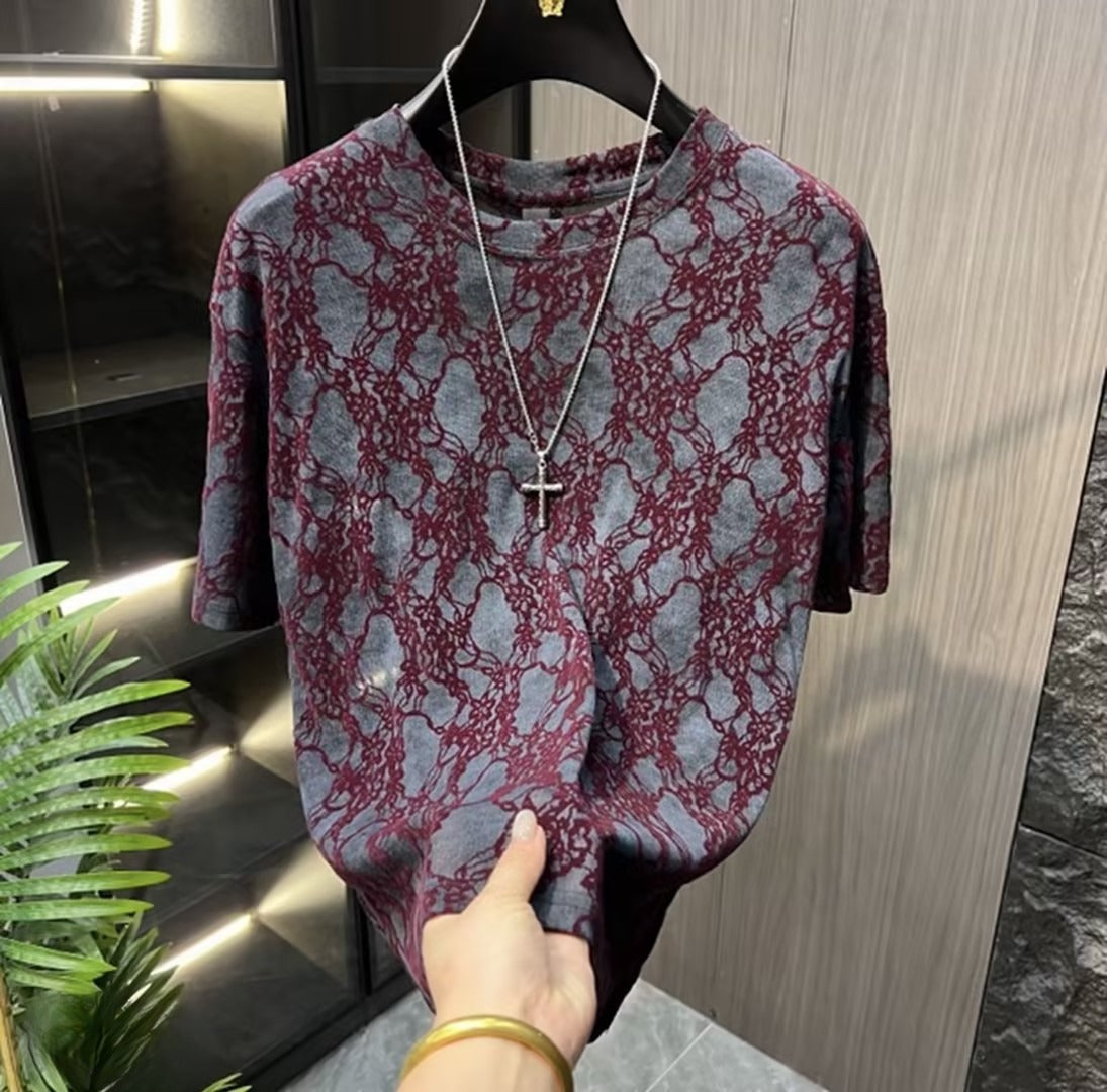 Men's casual jacquard short-sleeved shirt