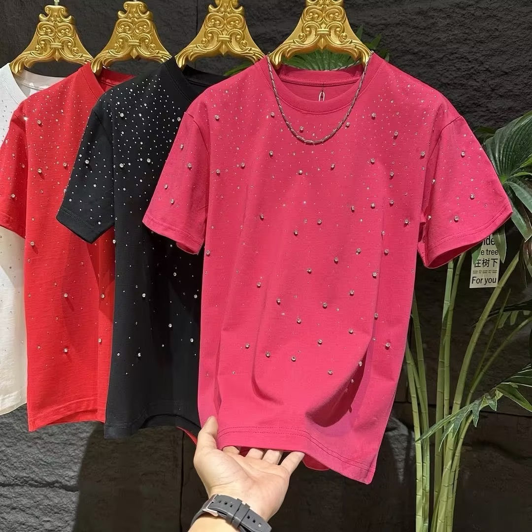 Men's sparkling rhinestone T-shirt