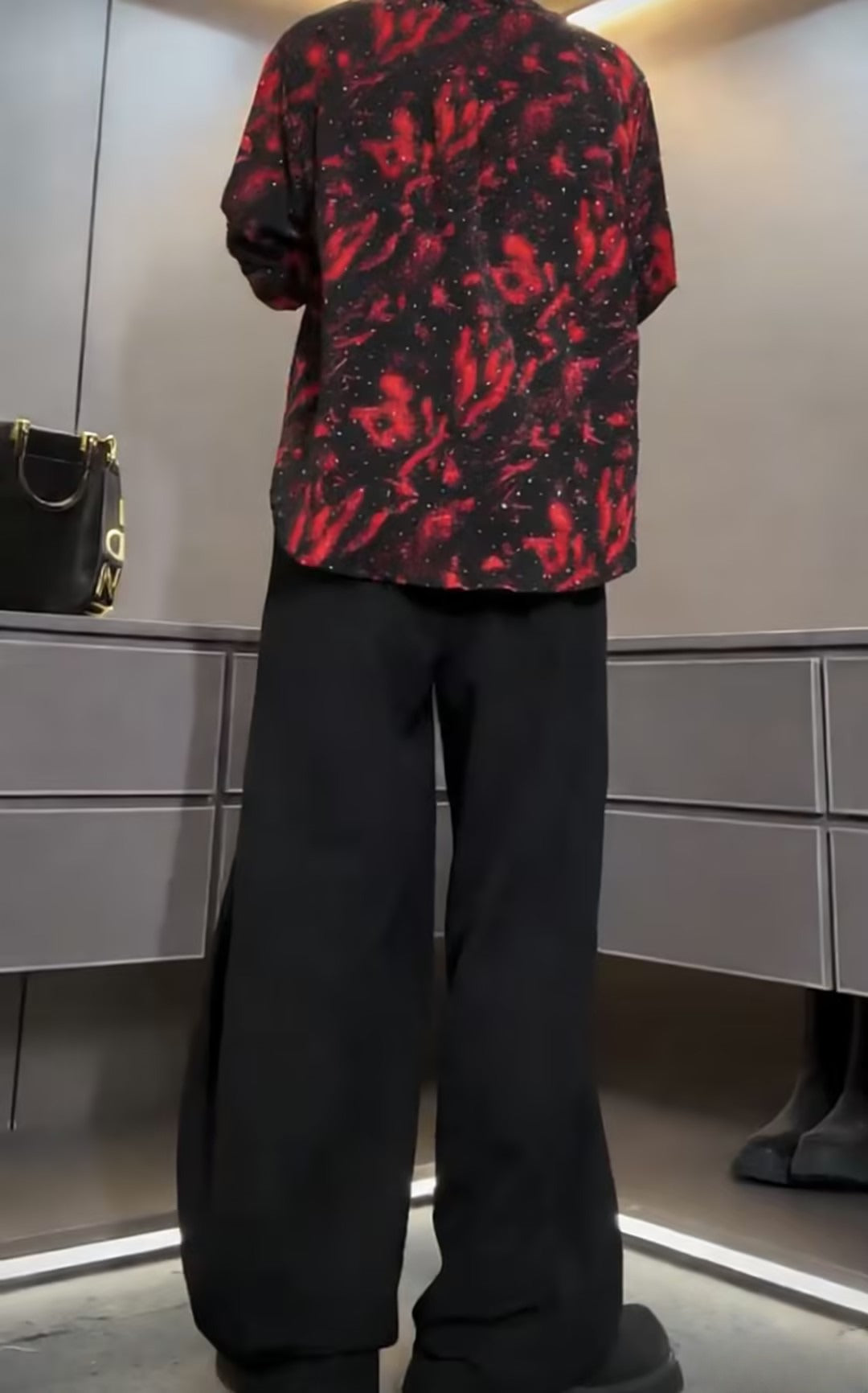 Men's Red Printed Rhinestone Shirt