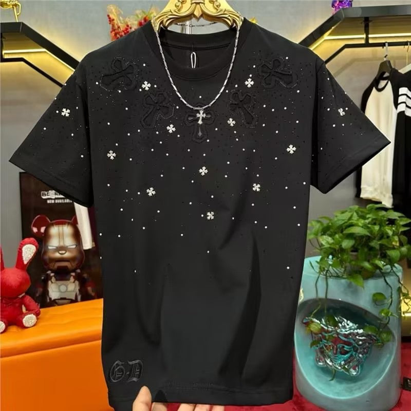 Men's cross rhinestone T-shirt