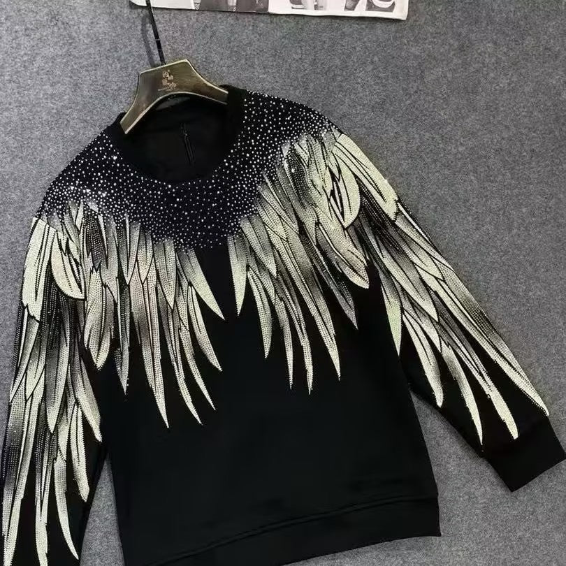 Men's long-sleeved rhinestone wing top