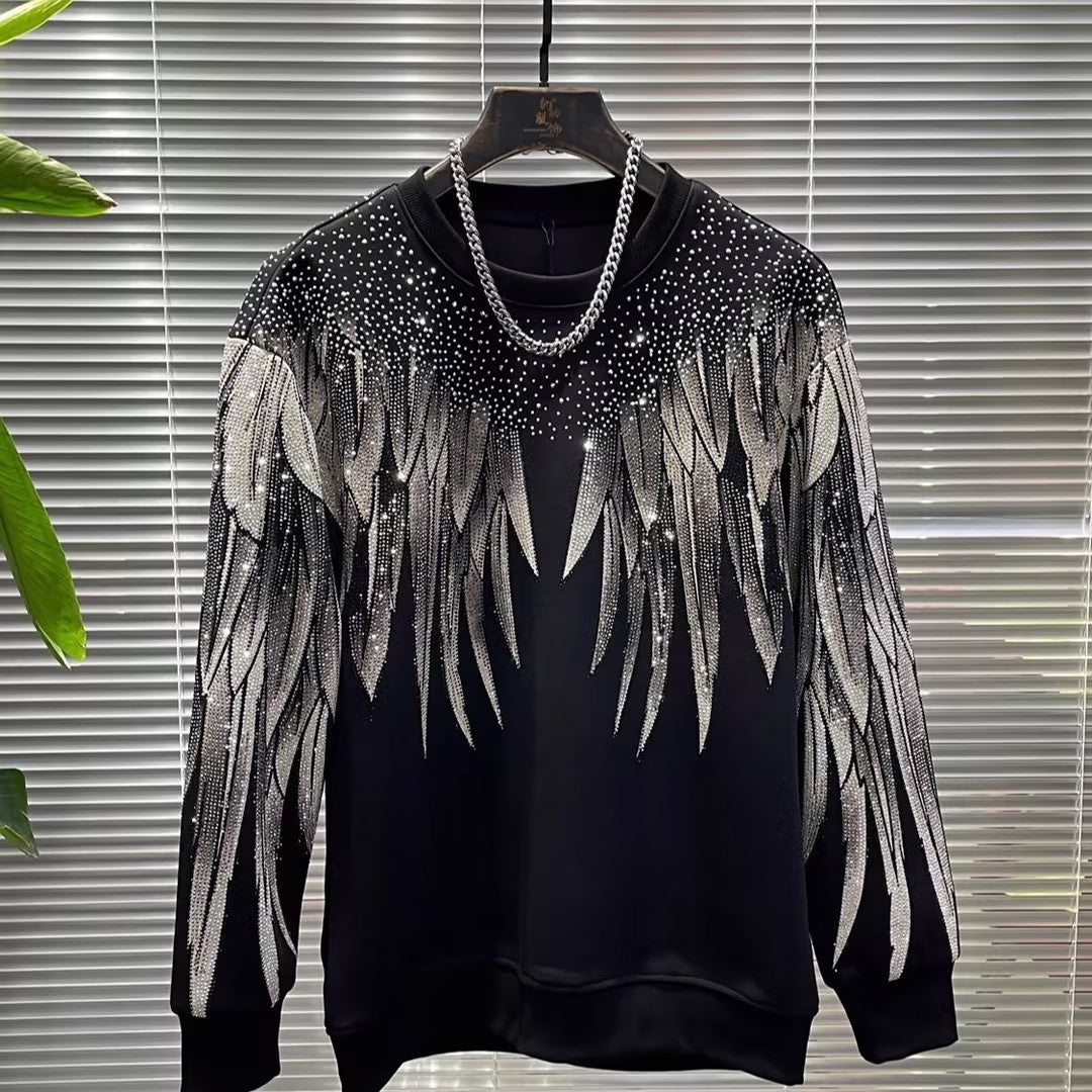 Men's long-sleeved rhinestone wing top