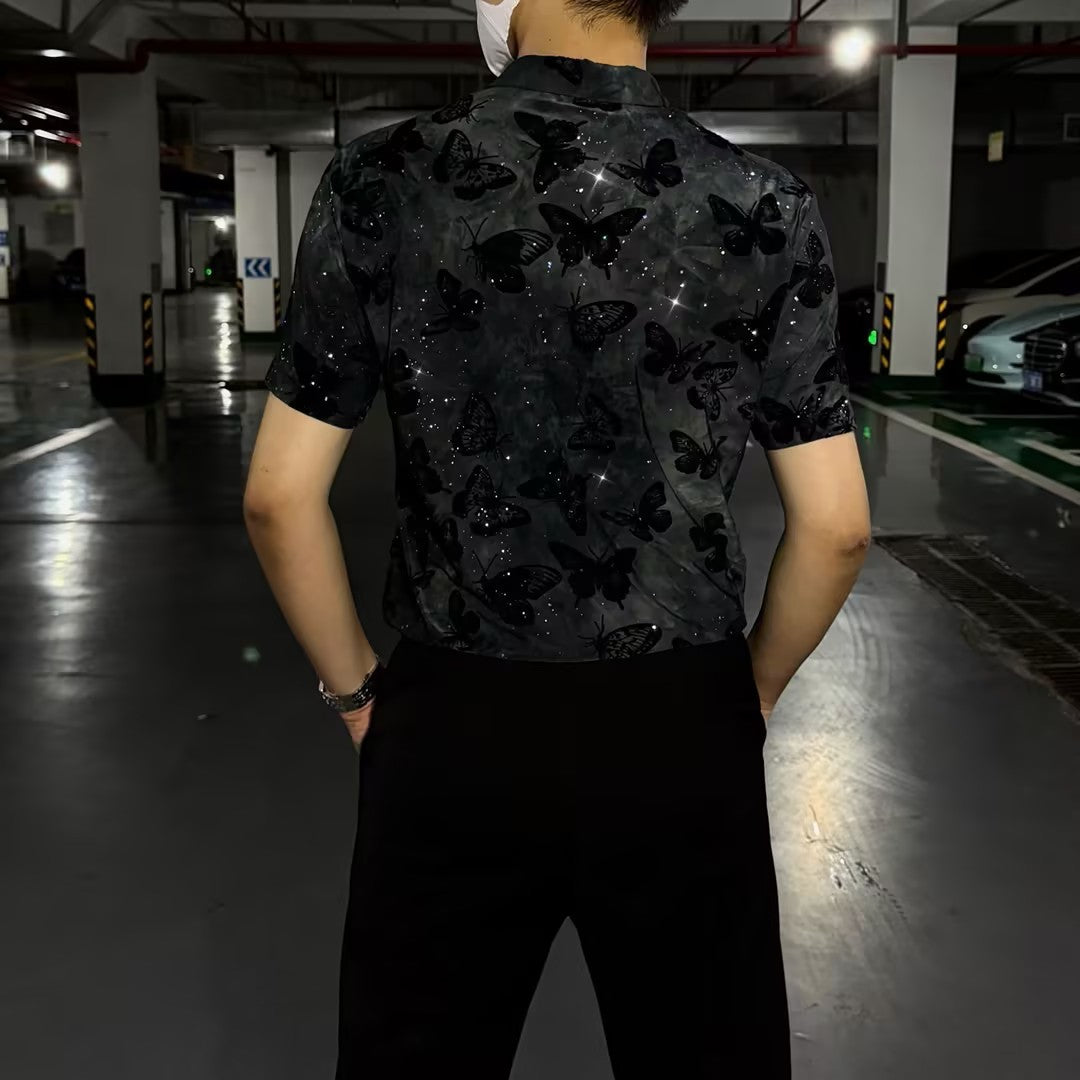 Men's Dark Color Butterfly Rhinestone T-Shirt