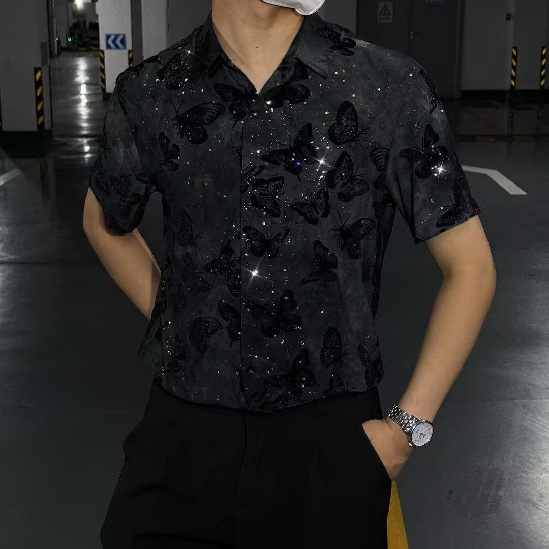 Men's Dark Color Butterfly Rhinestone T-Shirt