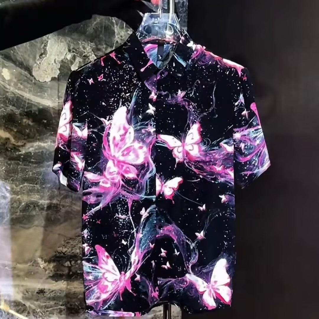 Men's Butterfly Print Glitter T-Shirt
