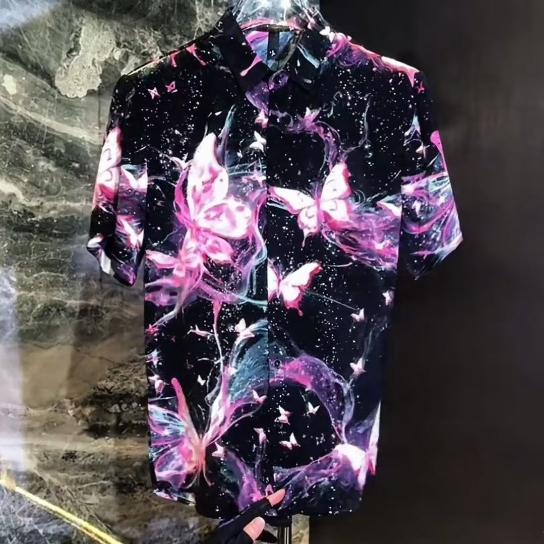 Men's Butterfly Print Glitter T-Shirt