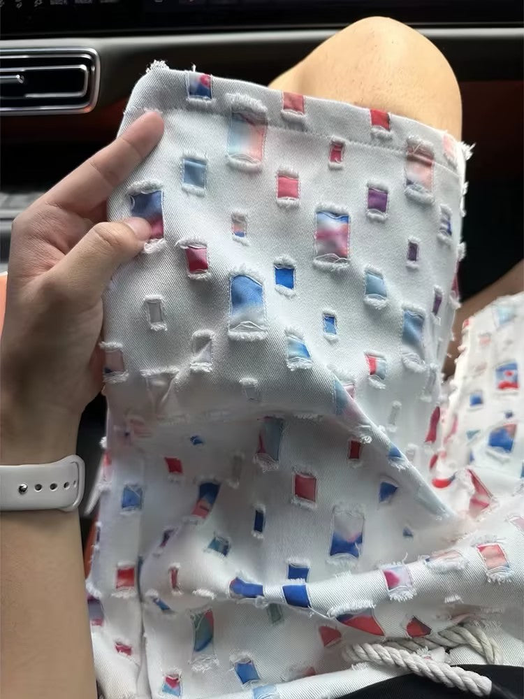 Men's colorful plaid ripped shorts