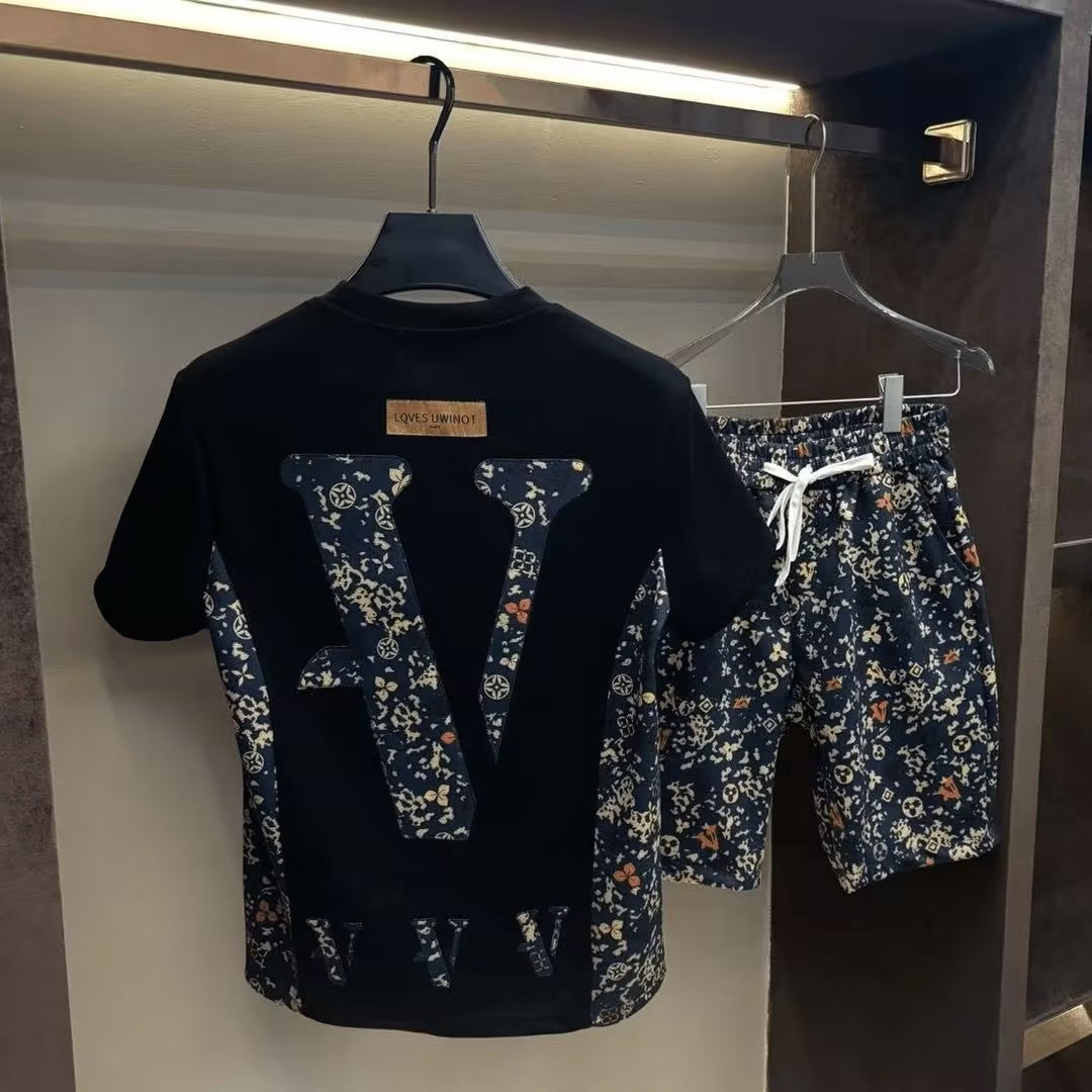 Men's Casual Printed Short-Sleeve and Shorts Set
