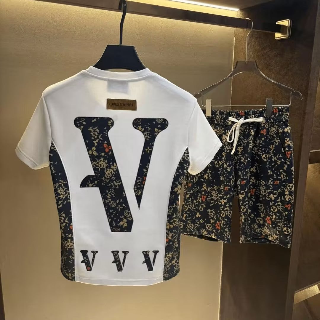 Men's Casual Printed Short-Sleeve and Shorts Set