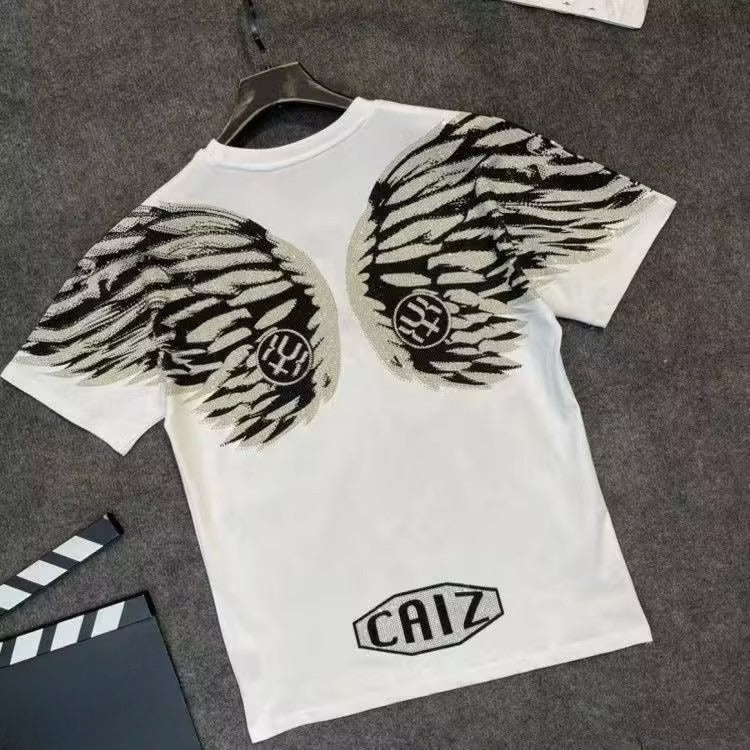 Men's Tiger Head Wings Rhinestone T-shirt