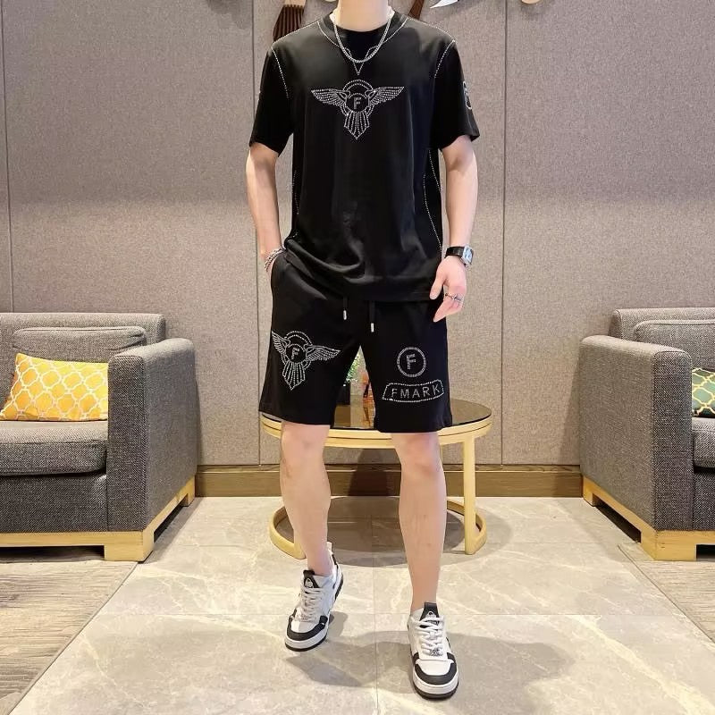 Men's Black Casual Short-Sleeve and Shorts Set