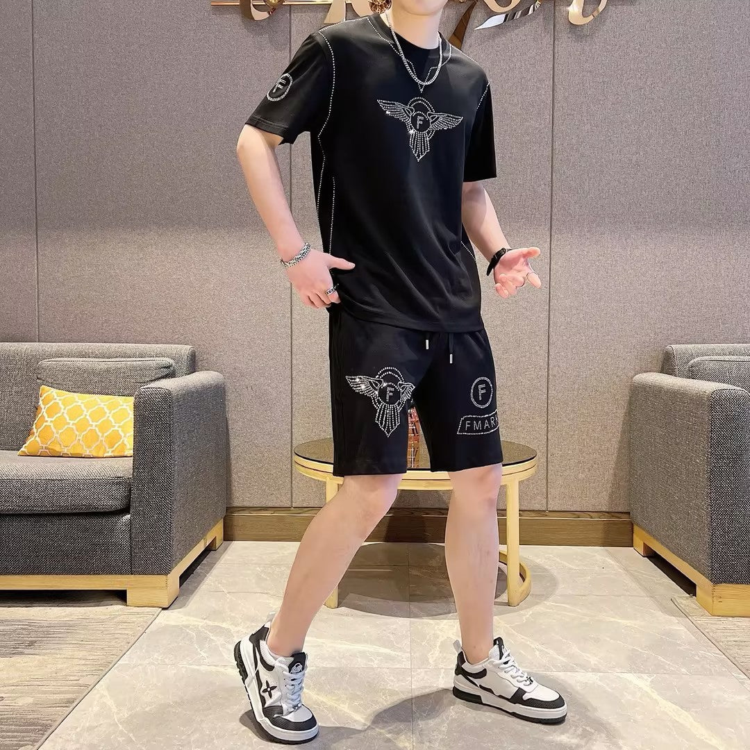 Men's Black Casual Short-Sleeve and Shorts Set