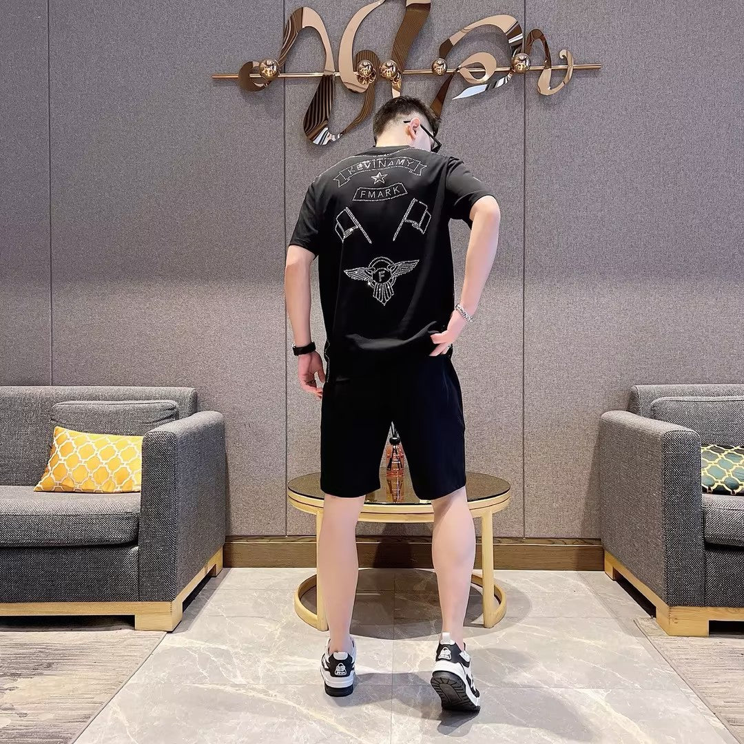 Men's Black Casual Short-Sleeve and Shorts Set