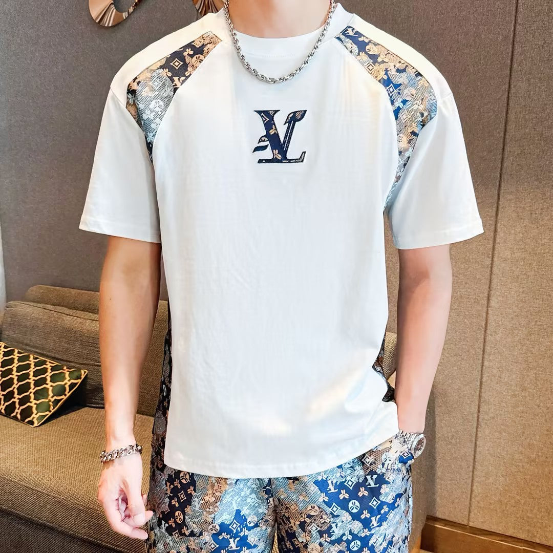 Men's Casual Printed Short-Sleeve and Shorts Set
