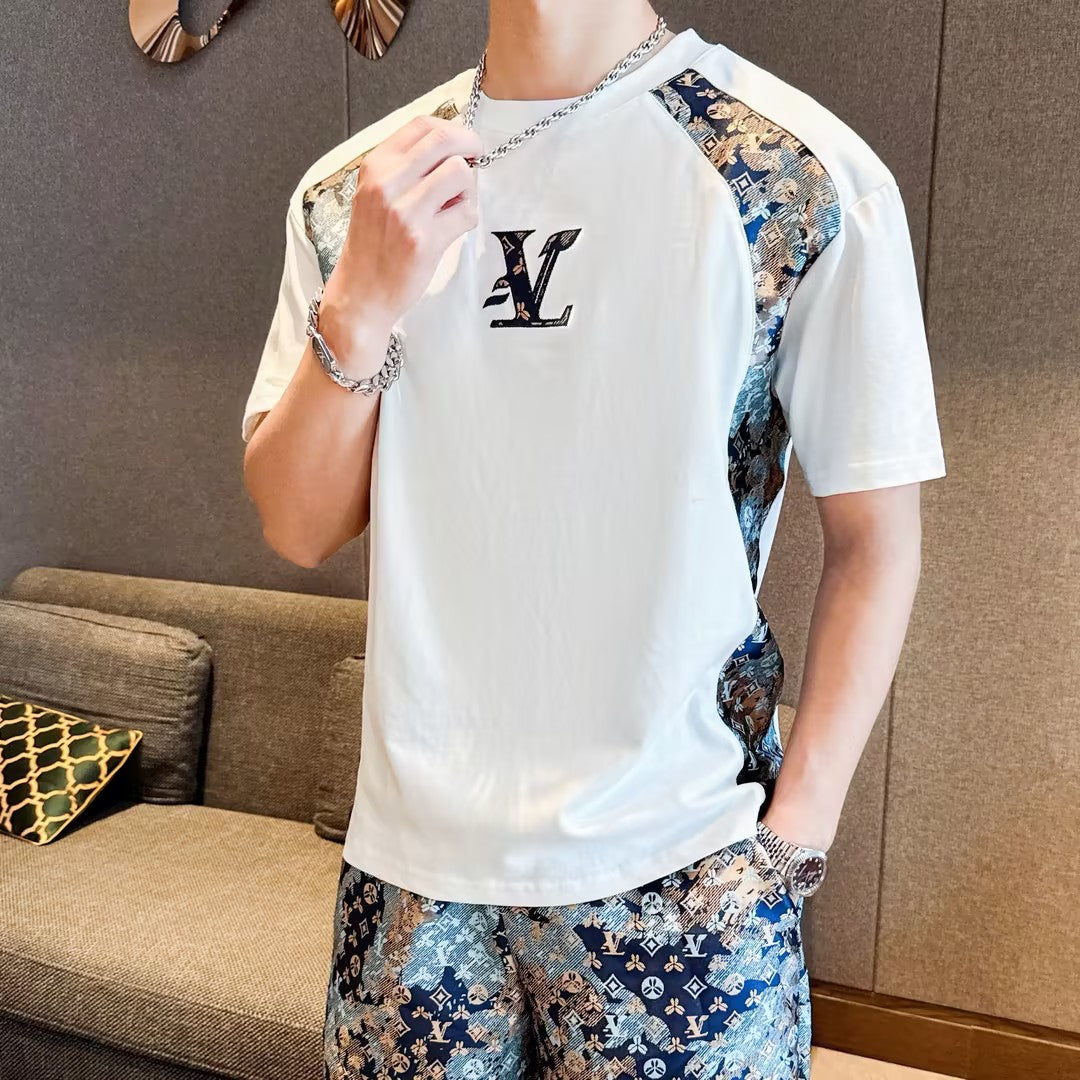 Men's Casual Printed Short-Sleeve and Shorts Set
