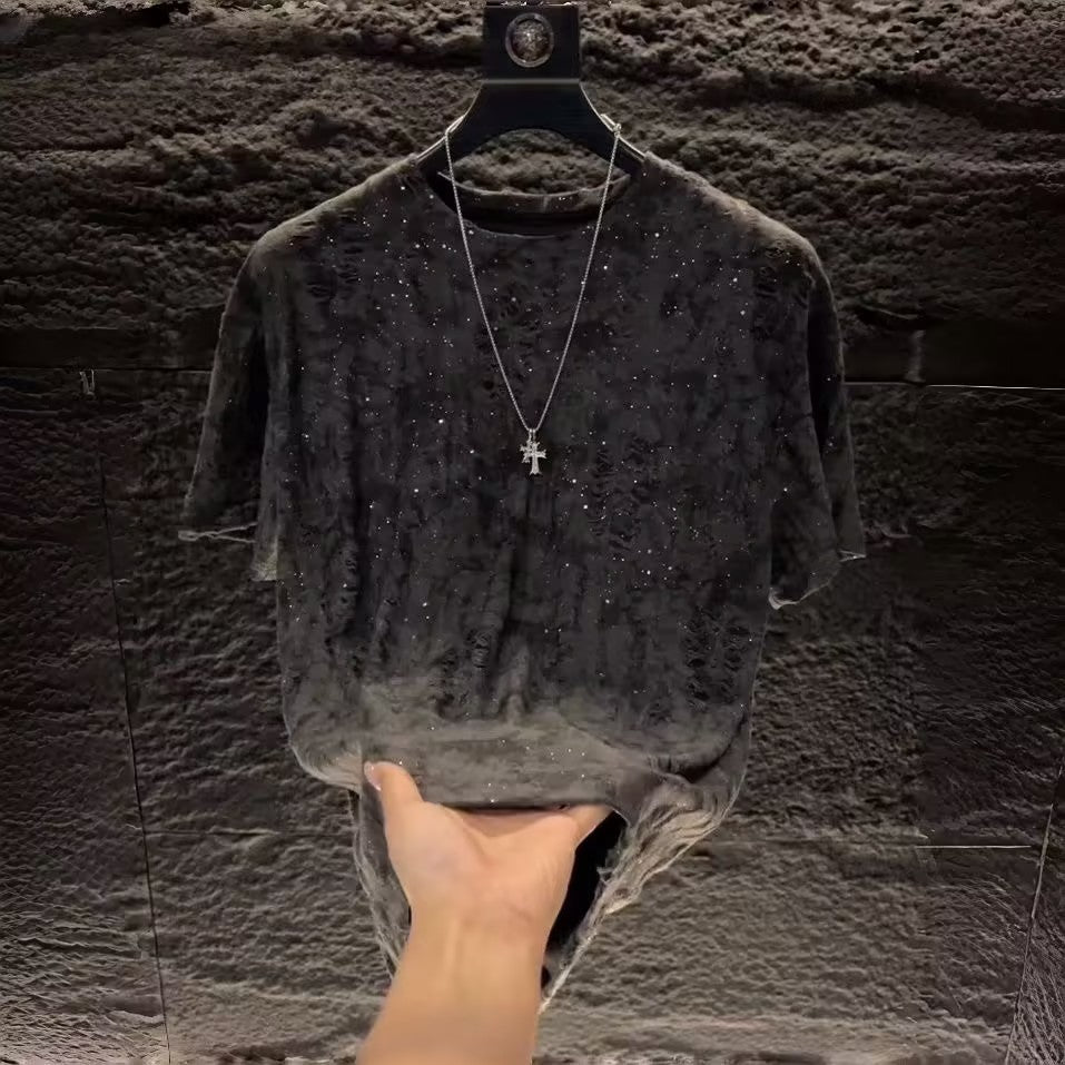 Men's Luxury Printed Rhinestone T-shirt