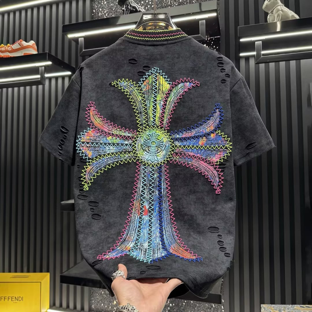 Men's Colorful Embroidered Cross T-shirt