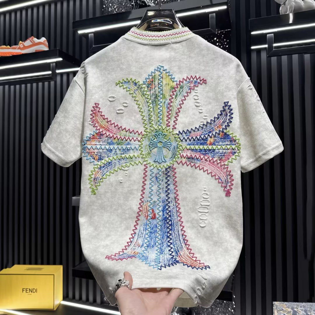 Men's Colorful Embroidered Cross T-shirt