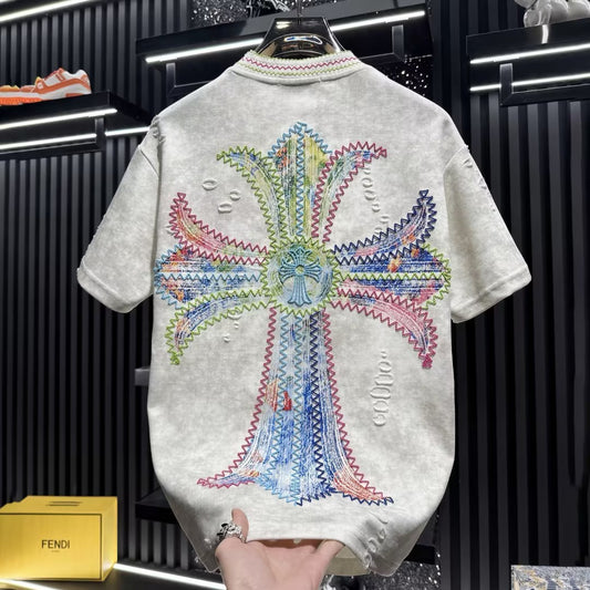 Men's Colorful Embroidered Cross T-shirt