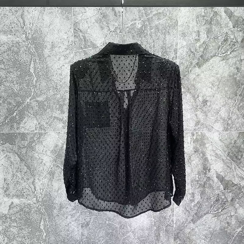Men's sequined cutout see-through shirt