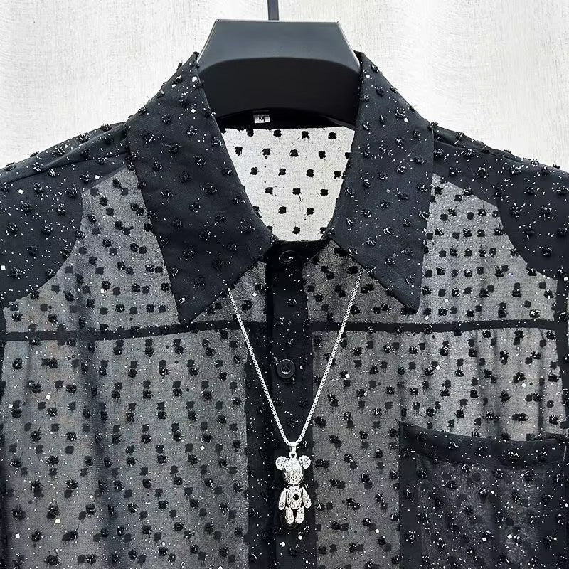 Men's sequined cutout see-through shirt
