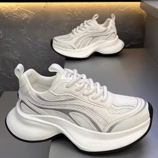 Men's white platform casual sneakers