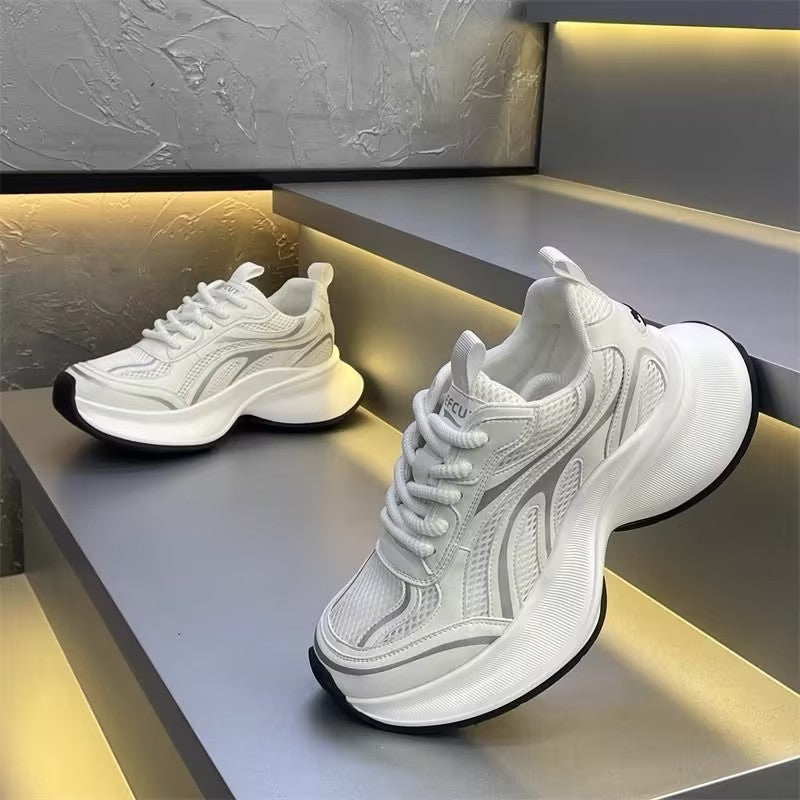 Men's white platform casual sneakers