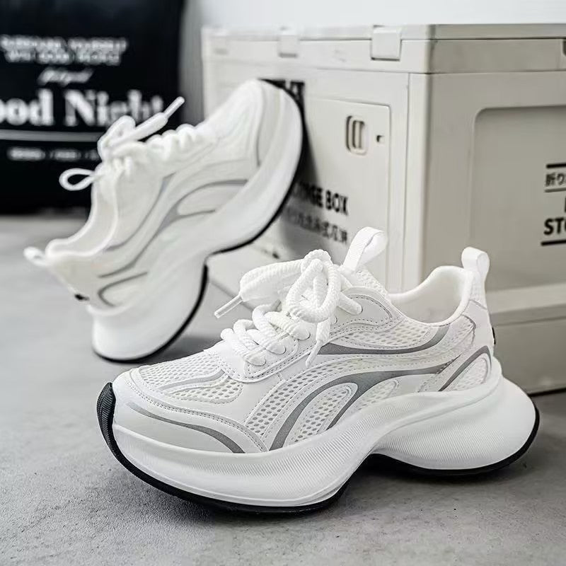 Men's white platform casual sneakers