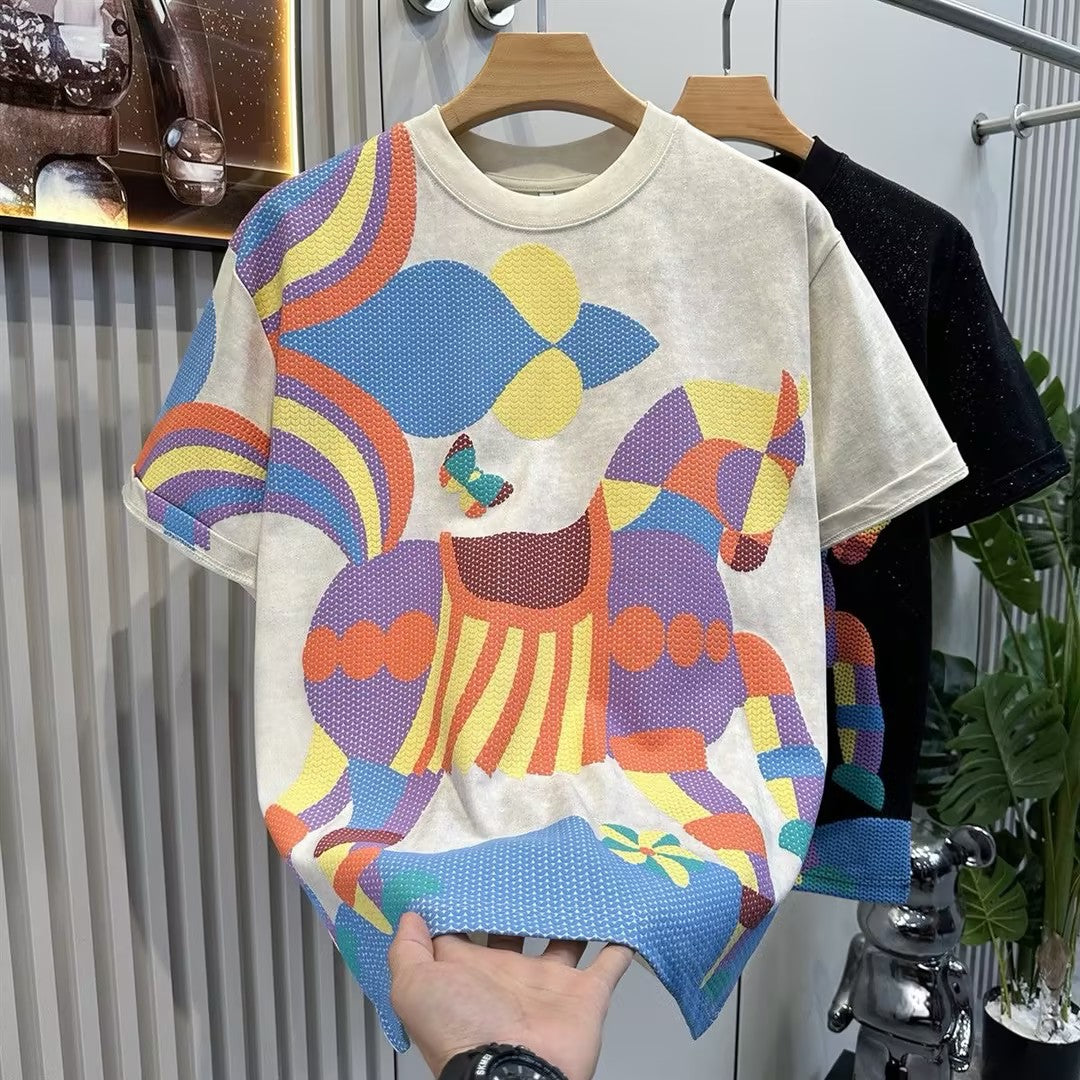 Colorful horse-print T-shirt