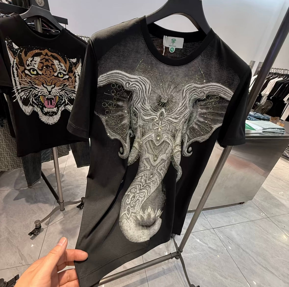 Men's Elephant Rhinestone T-shirt