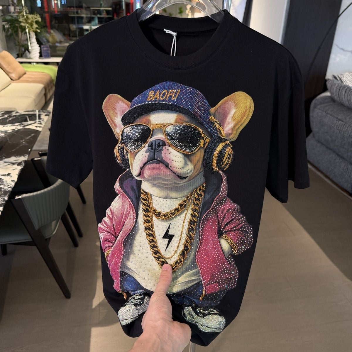 Men's French Bulldog Rhinestone T-shirt