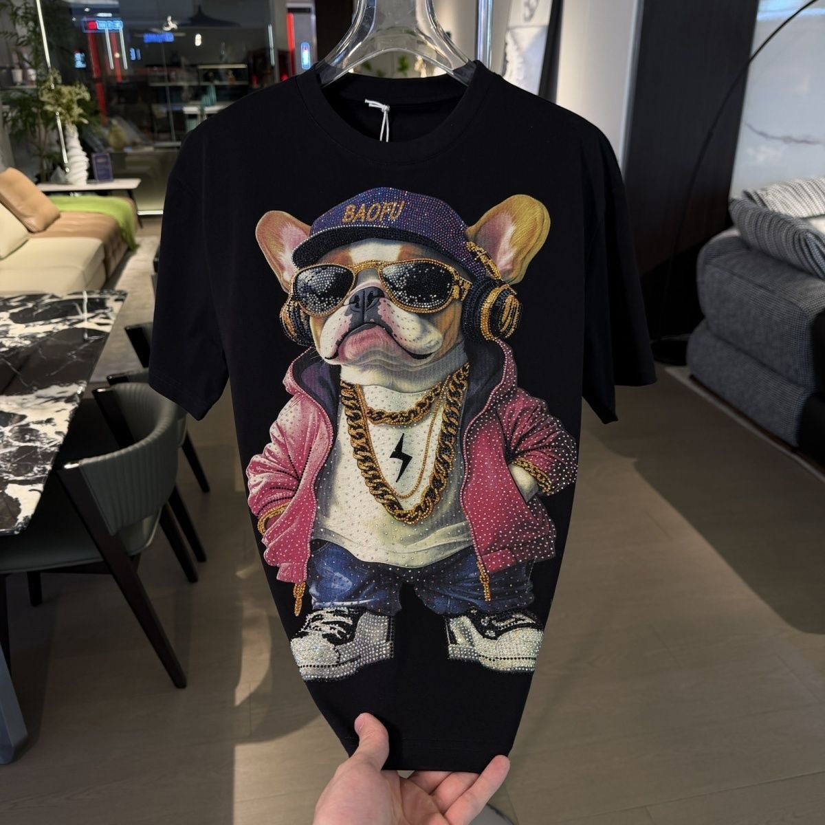Men's French Bulldog Rhinestone T-shirt
