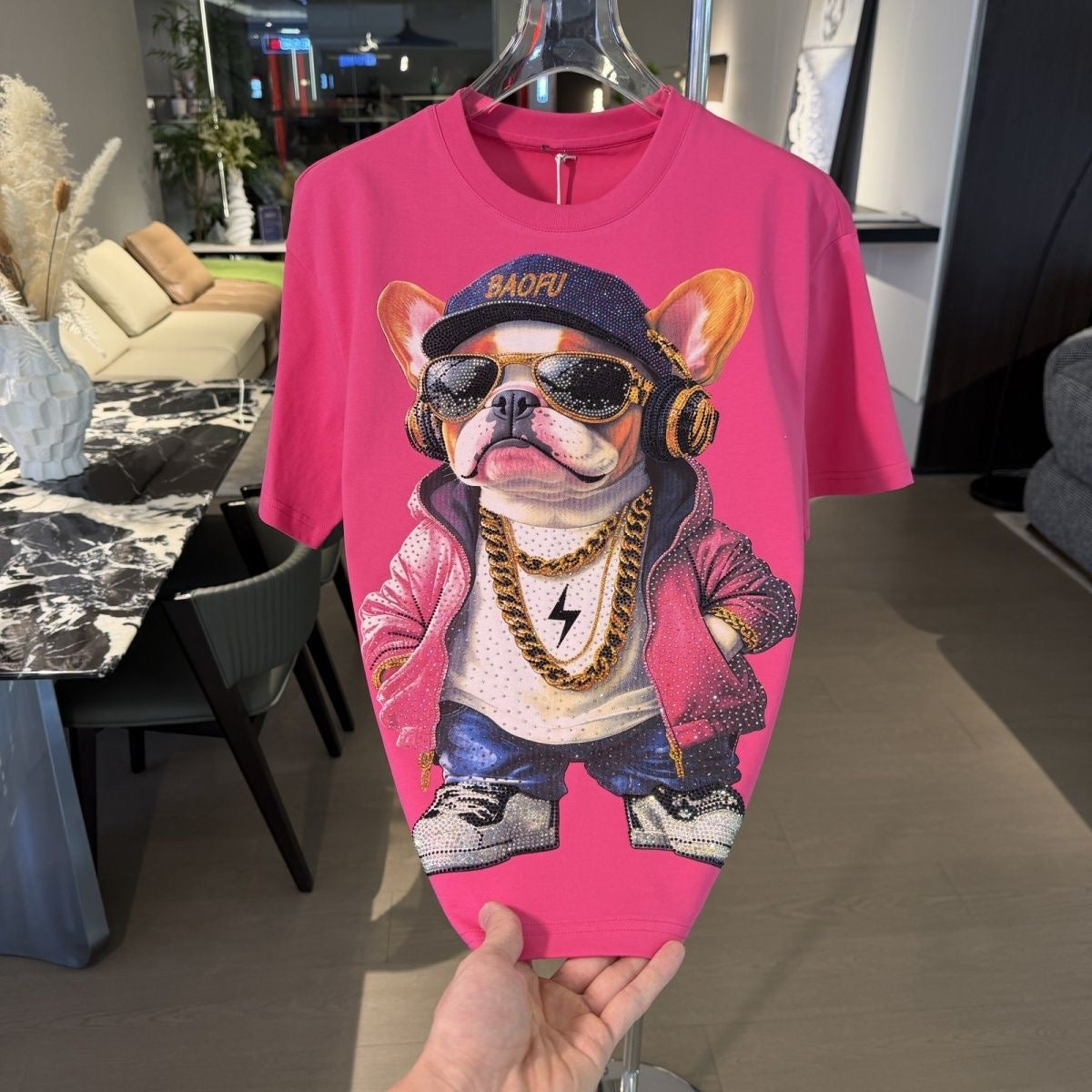Men's French Bulldog Rhinestone T-shirt