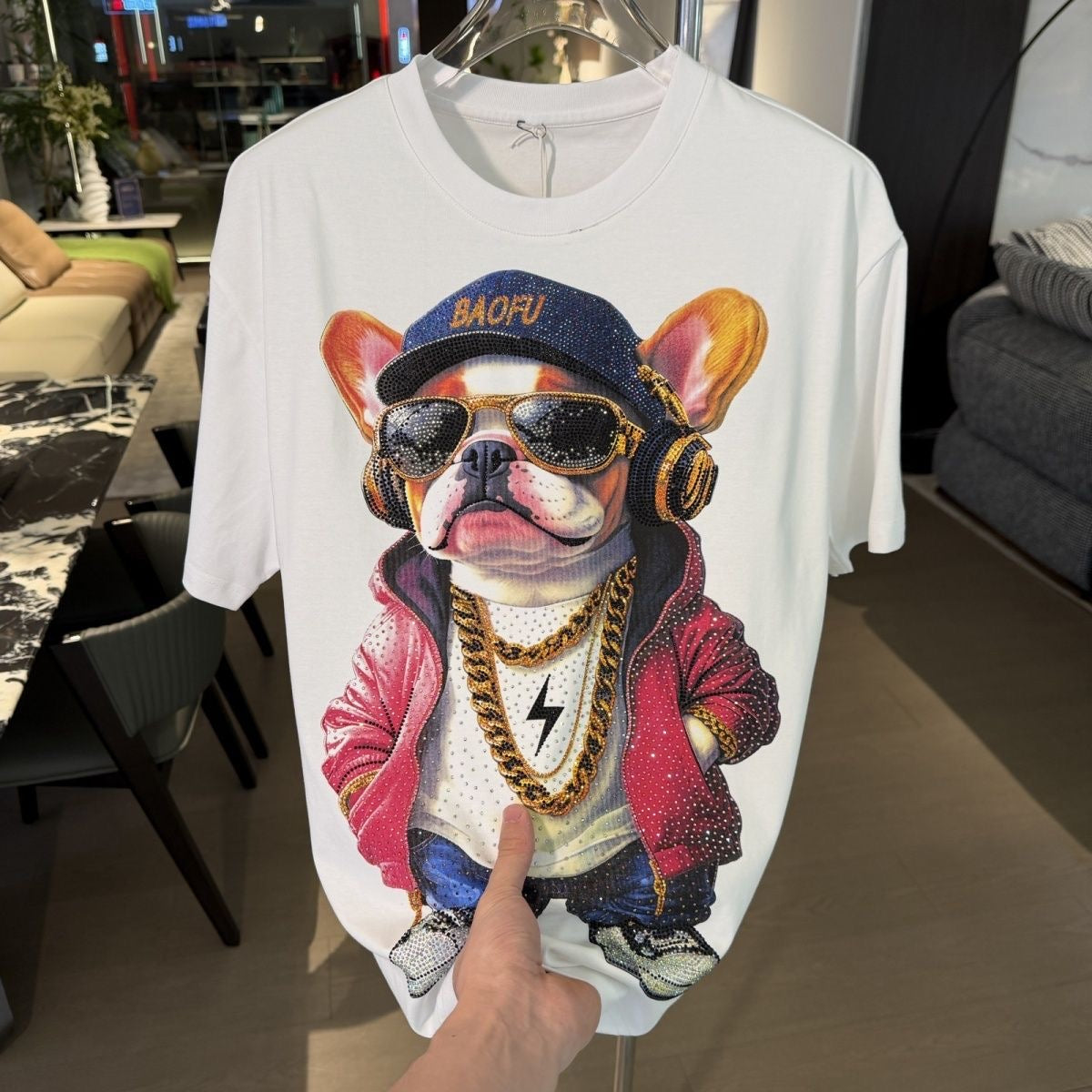 Men's French Bulldog Rhinestone T-shirt