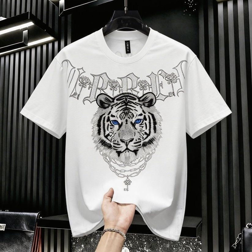 Men's Tiger Head Rhinestone T-shirt