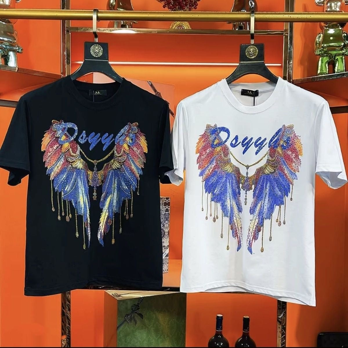 Men's Angel Wings Rhinestone T-shirt