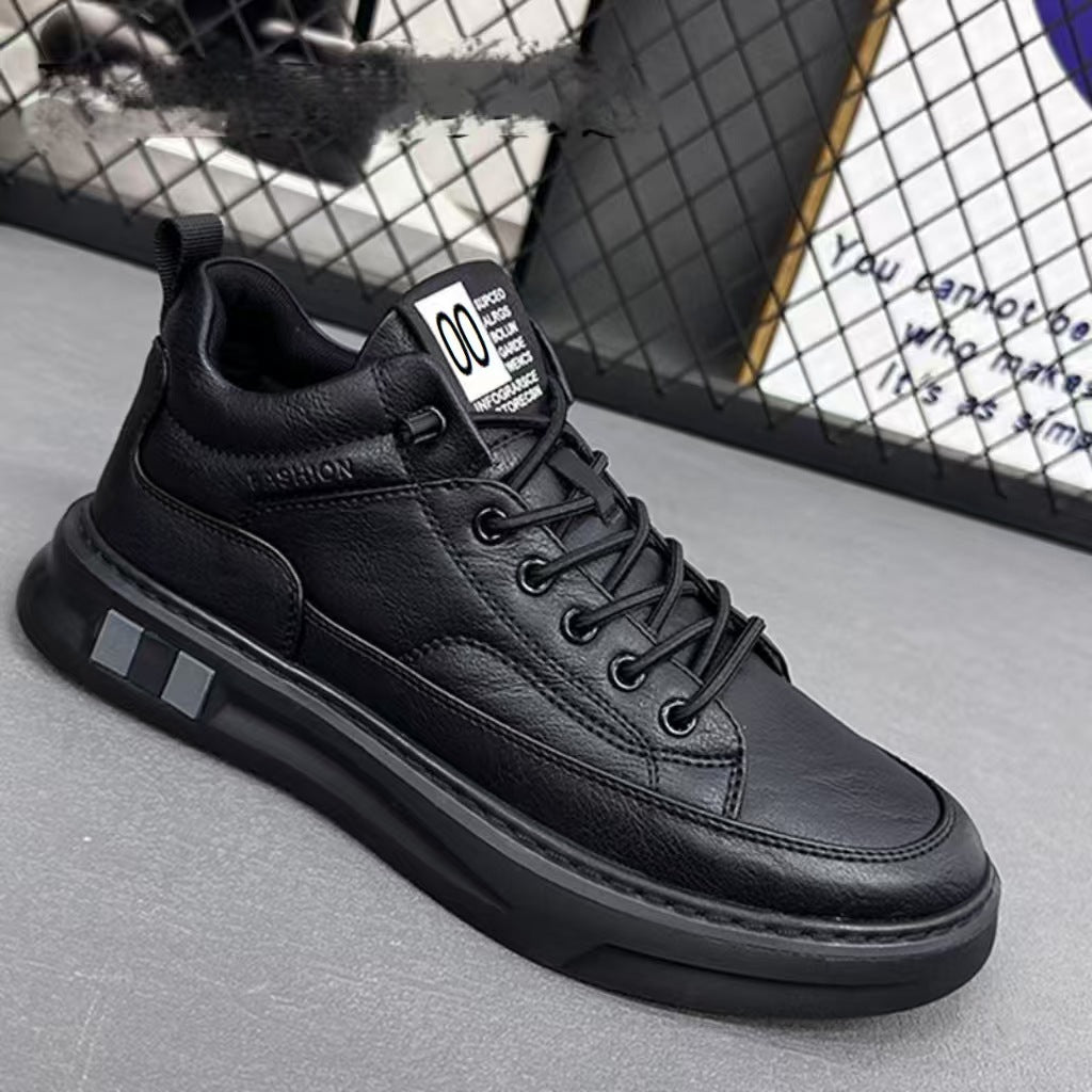 Men's black textured leather slip-on shoes