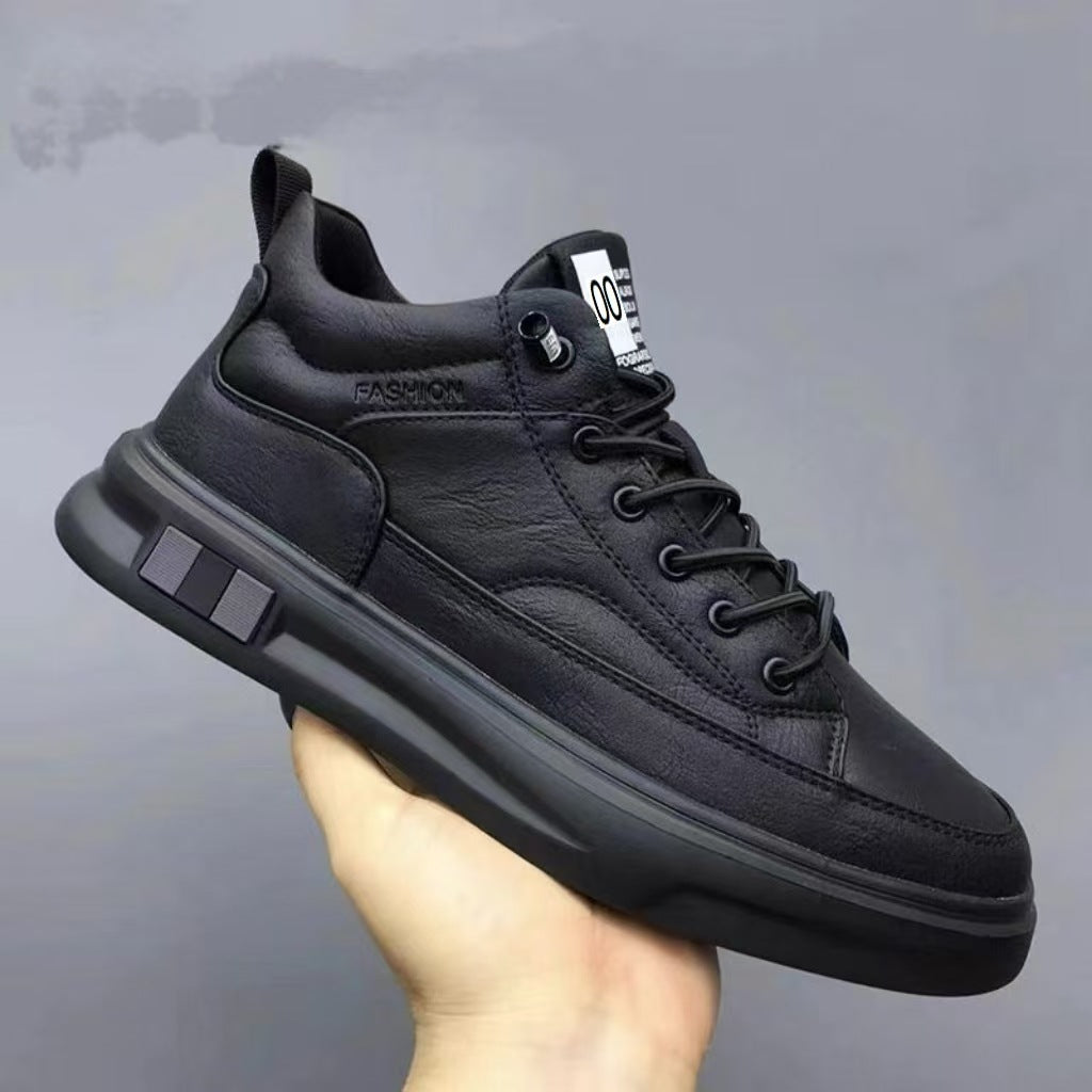 Men's black textured leather slip-on shoes