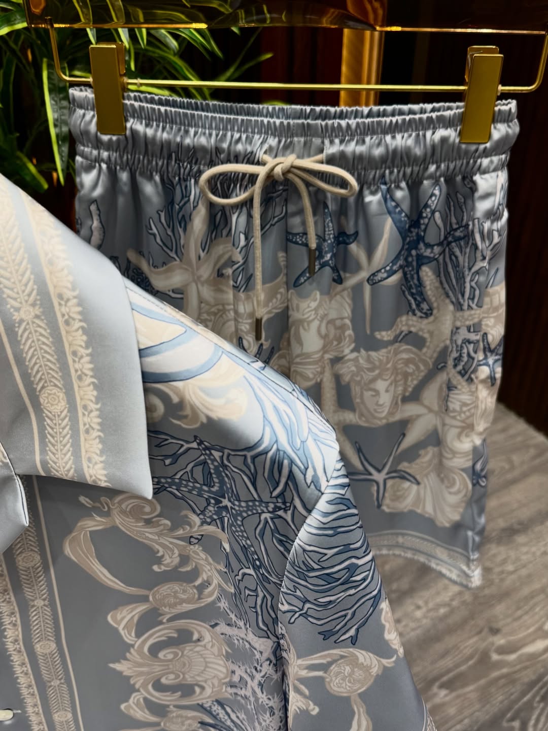 Men's Sky Blue Printed Short-Sleeve and Shorts Set