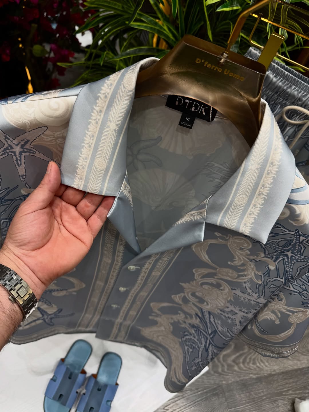 Men's Sky Blue Printed Short-Sleeve and Shorts Set