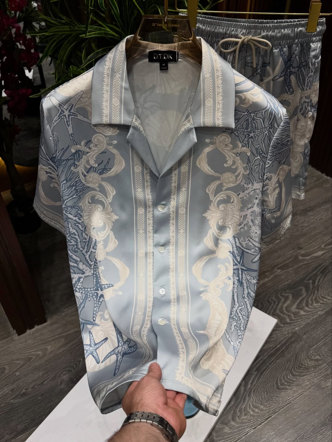 Men's Sky Blue Printed Short-Sleeve and Shorts Set