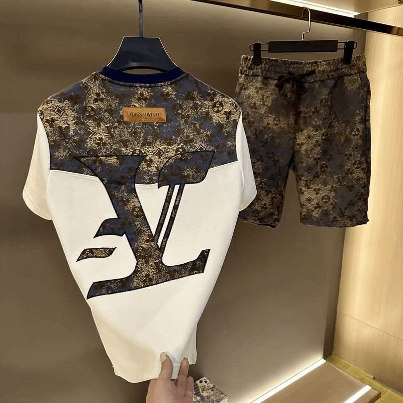 Men's Printed Short-Sleeve and Shorts Set