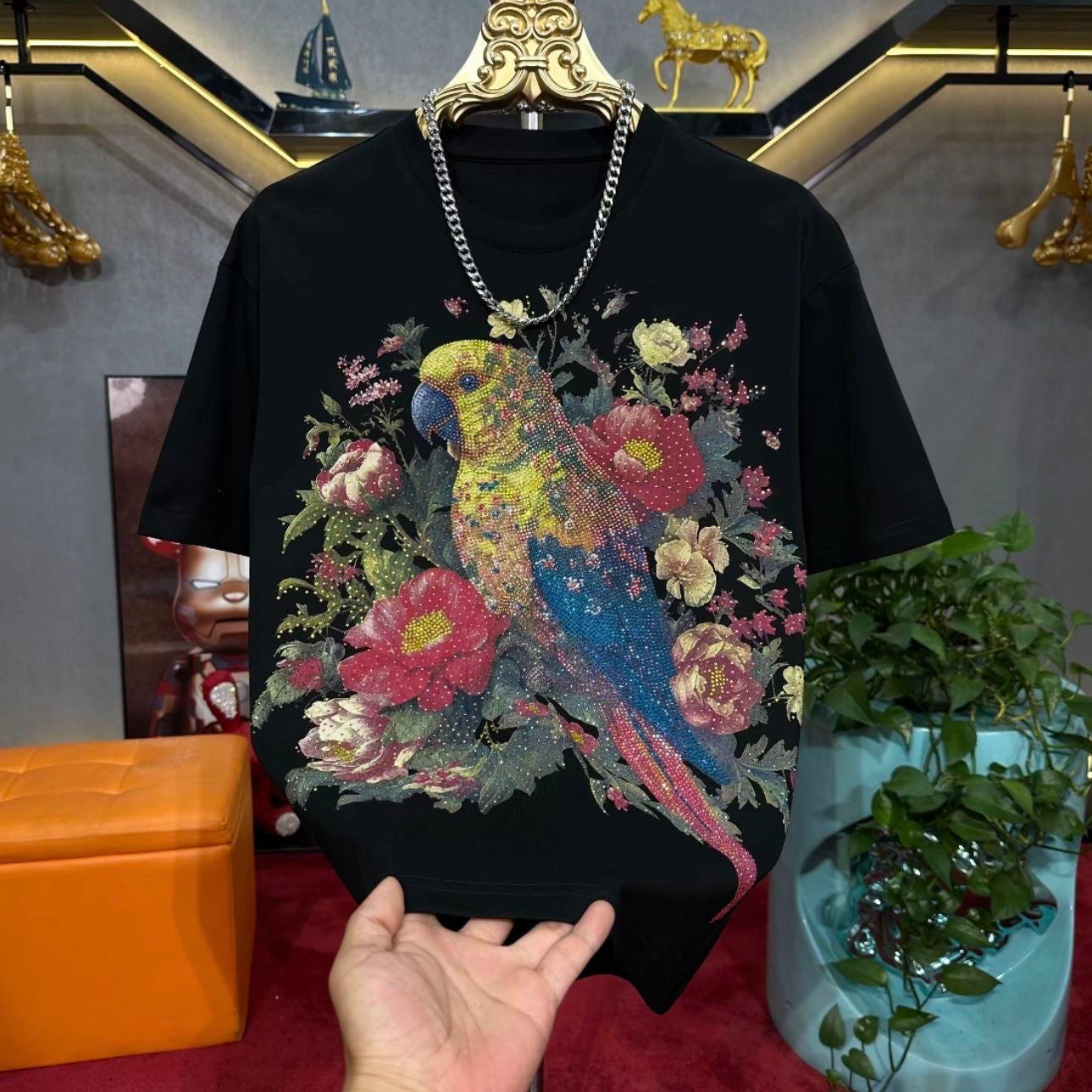 Men's Parrot Rhinestone T-shirt